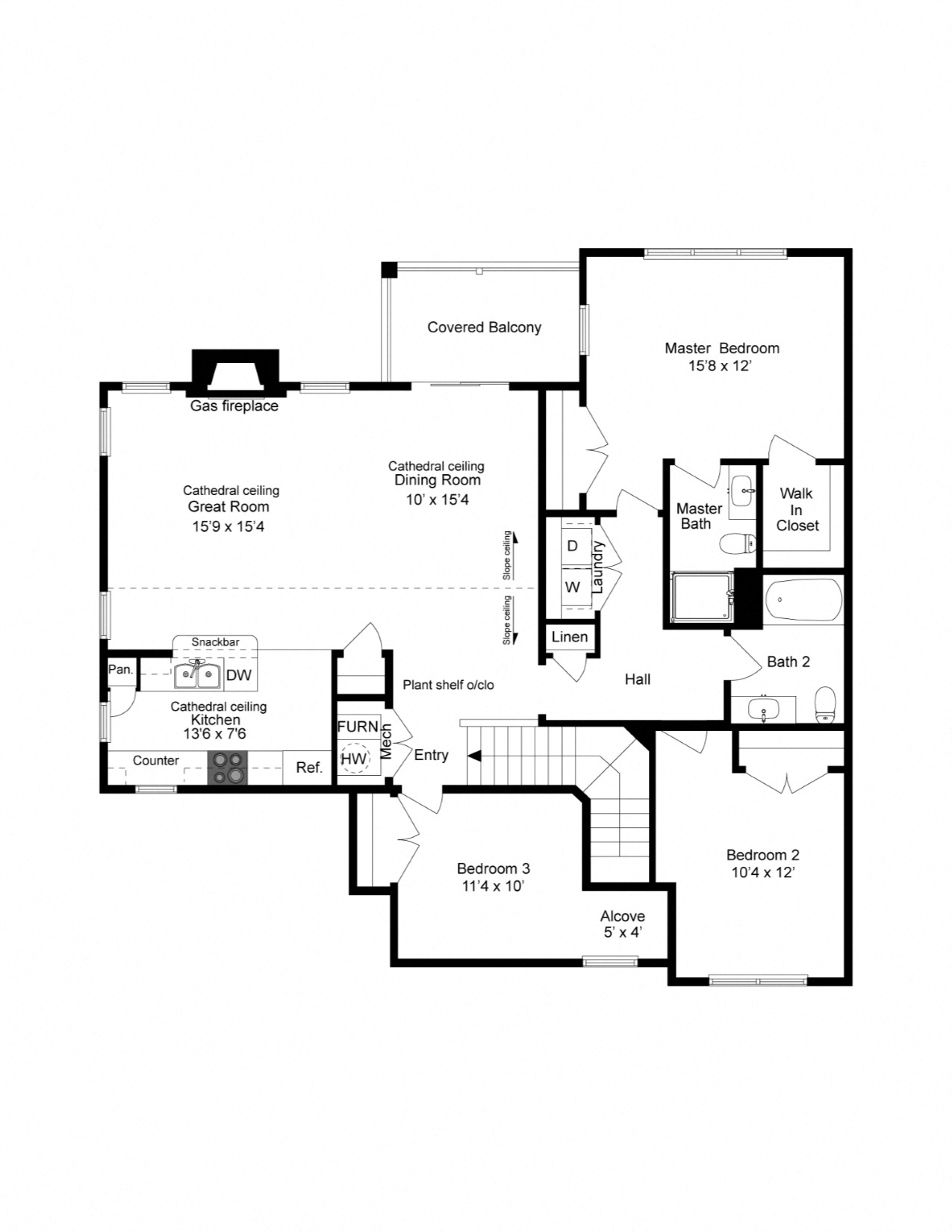 Floor plan for 3 beds, 2 baths, 1507 sqft